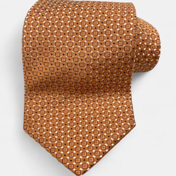 Jos. A. Bank Silk Tie Burnt Orange Geometric Textured - Picture 1 of 6